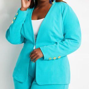 CREPE COLLARLESS BELTED JACKET